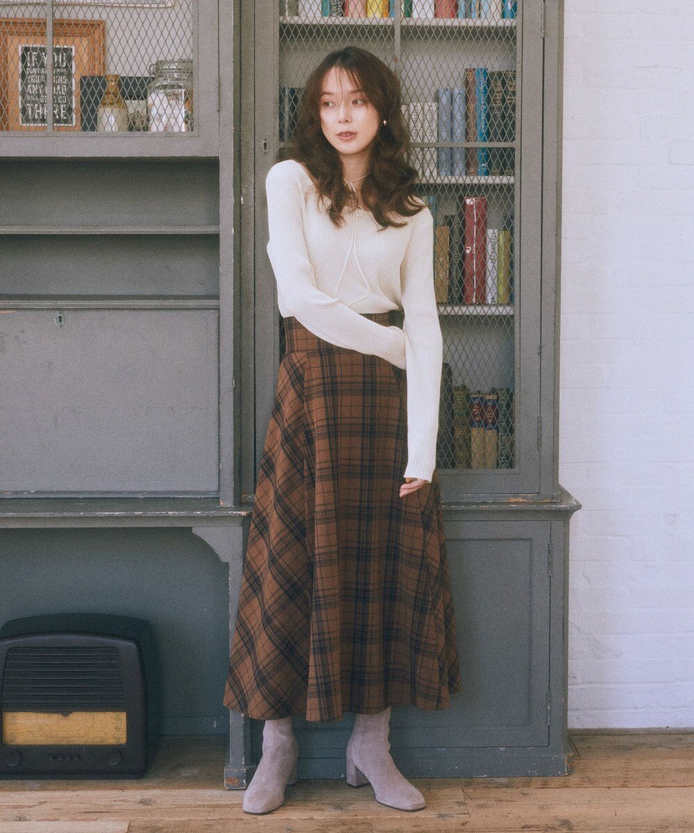 earth music&ecology バックレースアップチェックスカート 