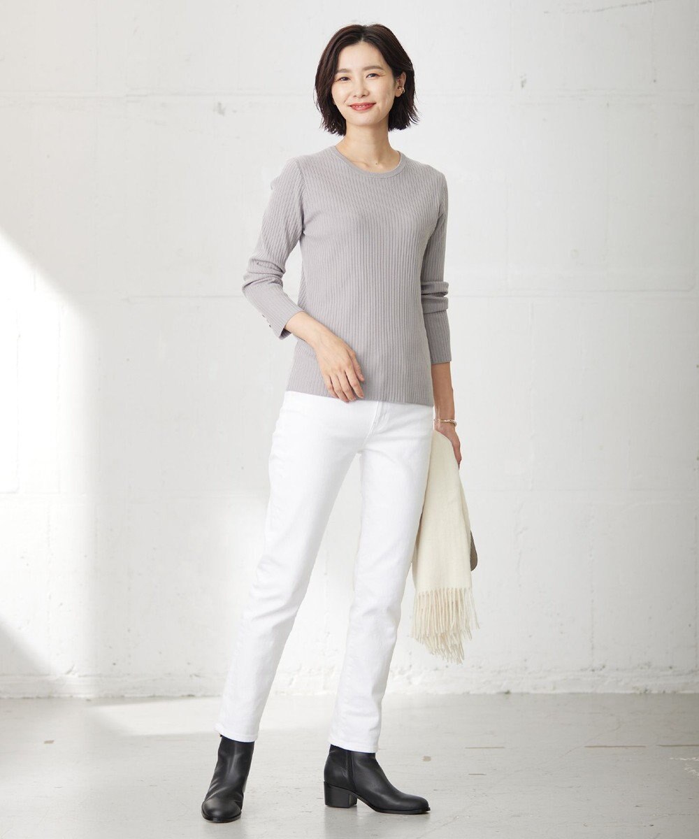 J.PRESS LADIES L 針抜きフライス クルーネック リブ カットソー 