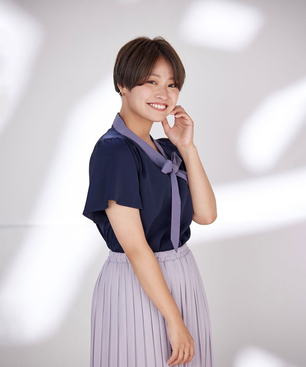 Tiaclasse 【洗える】配色リボンタイブラウス 