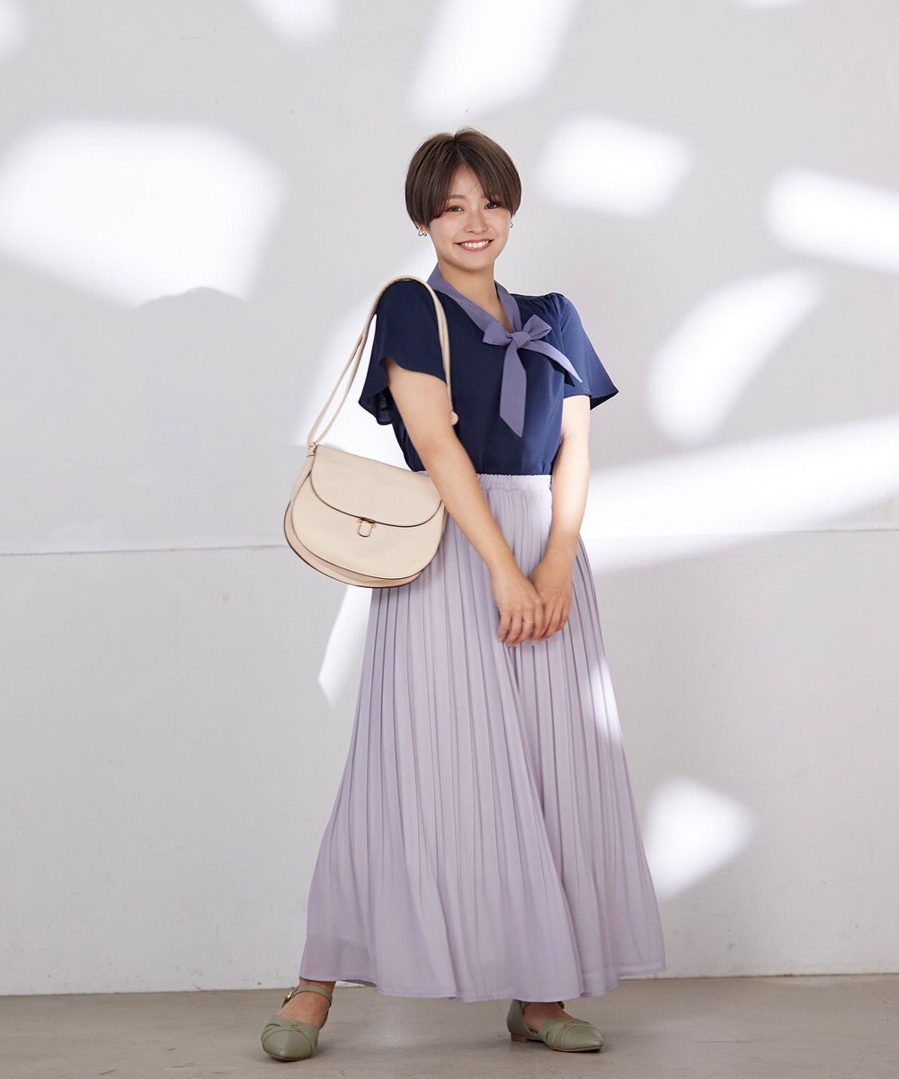 Tiaclasse 【洗える】配色リボンタイブラウス 