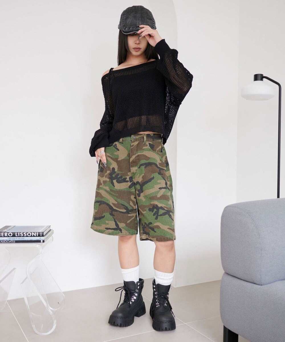 WEGO 2WAYオフショルメッシュニット 