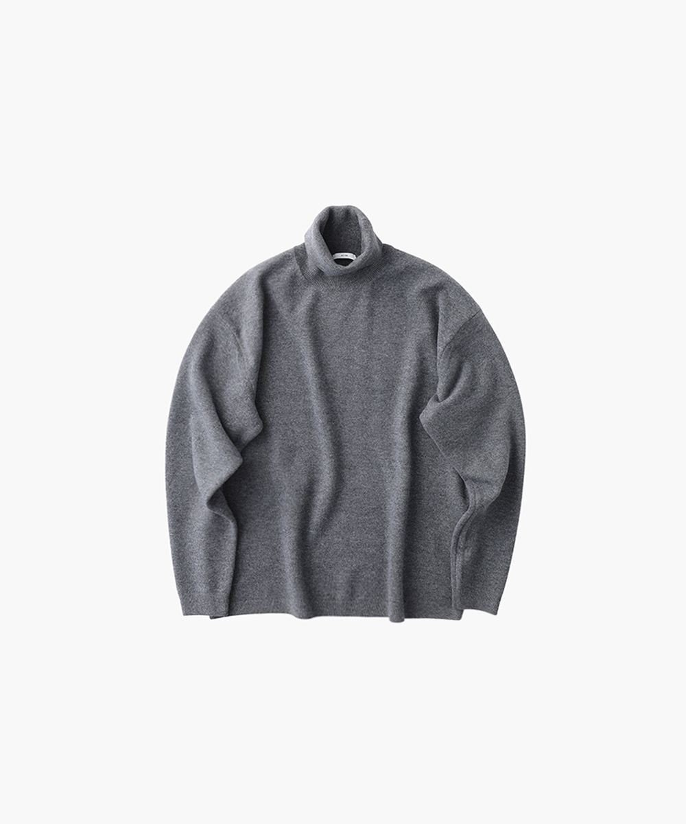 ATON FINE WOOL MELTON | タートルネックセーター - UNISEX GRAY