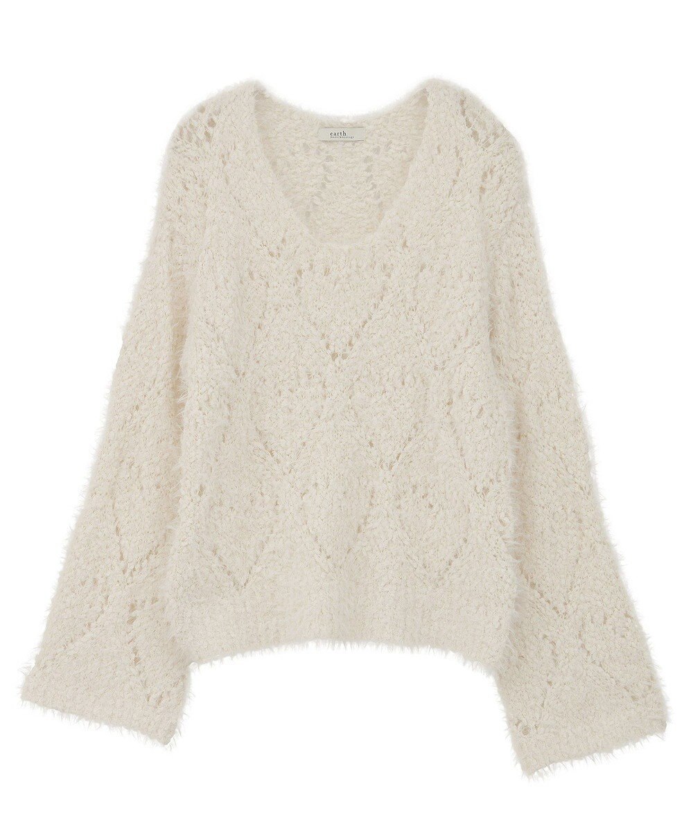 earth music&ecology シャギーミックス透かしハート柄ニットプルオーバ 