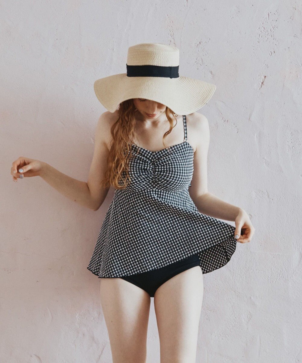 San-ai Resort（三愛水着楽園） WEB限定　ペプラム無地/チェック3点セット水着【Beach Queen（ビーチクイーン）】 