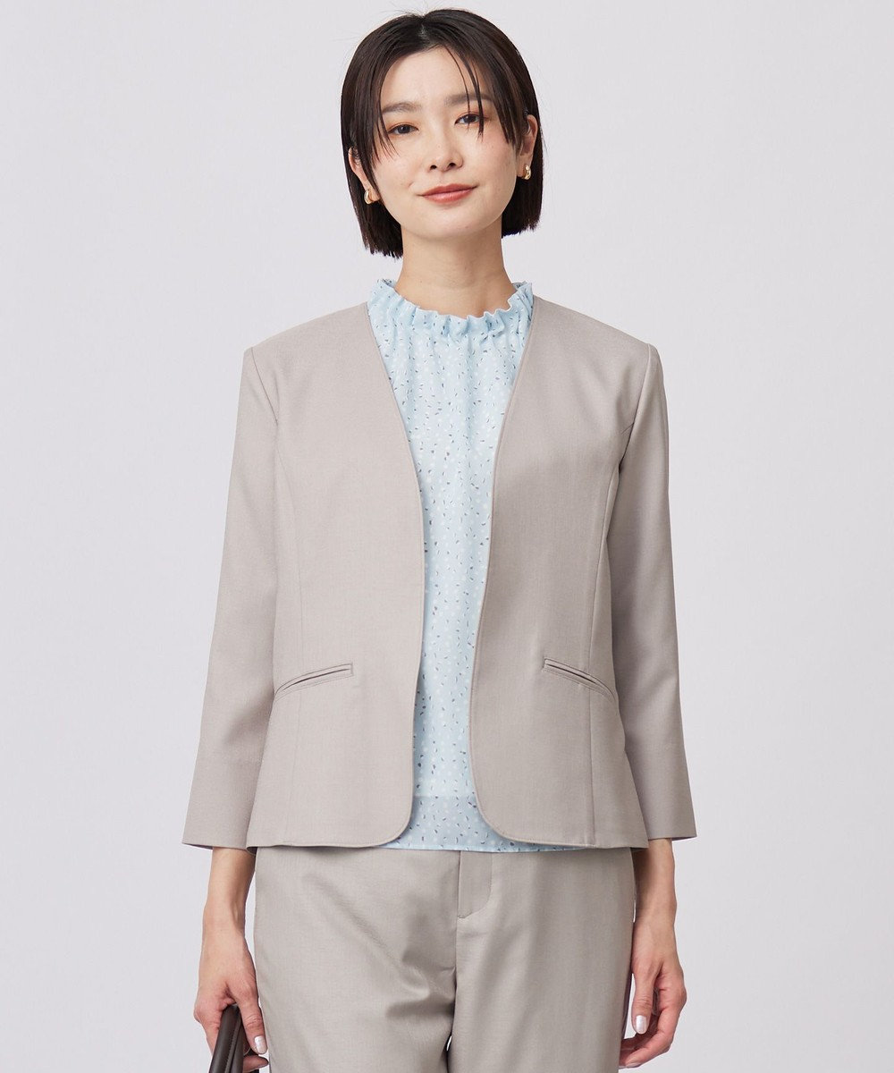 J.PRESS LADIES 【セットアップ対応・洗える・UVケア・吸水速乾】OXIJEWELストレッチ ノーカラー ジャケット 