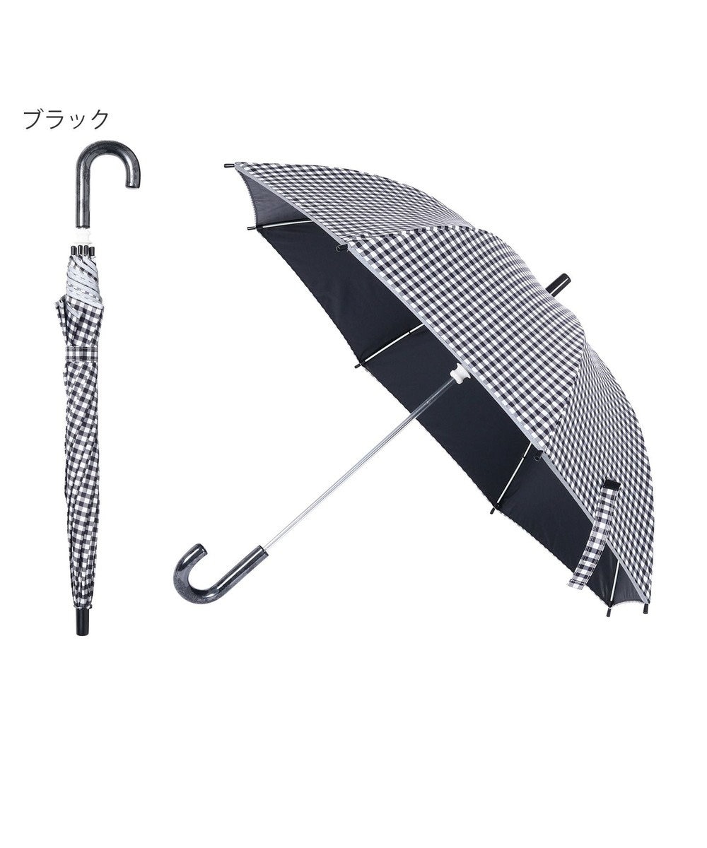 MOONBAT キッズ 晴雨兼用日傘 長傘 ギンガムチェック 裾リフレクター 50cm 遮光 遮熱 UV ブラック