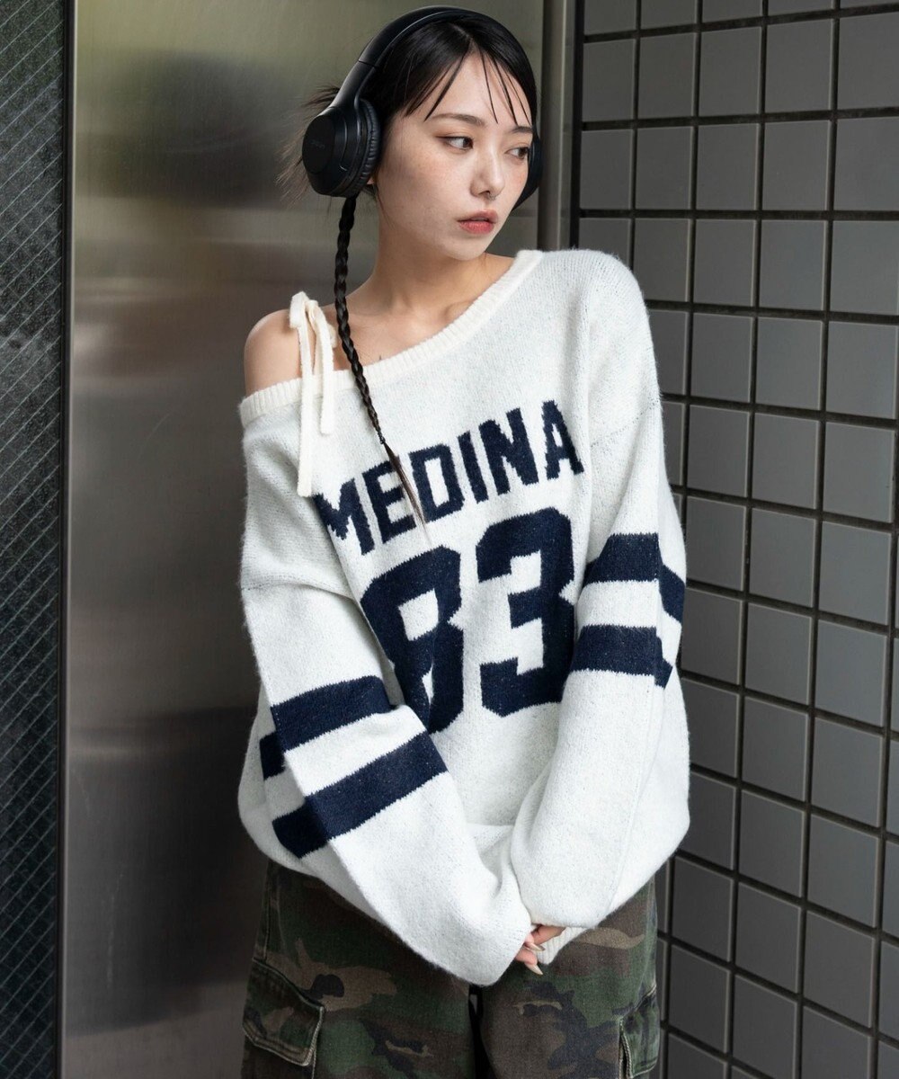 WEGO フラッフィー2WAYグラフィックワンショルBIGニット 