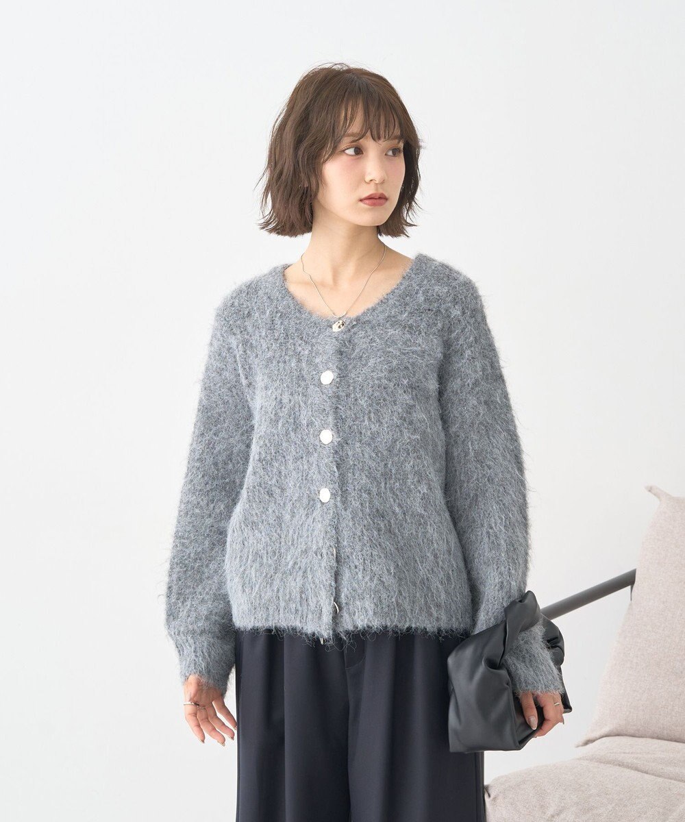 earth music&ecology クルーネックシャギーカーディガン 
