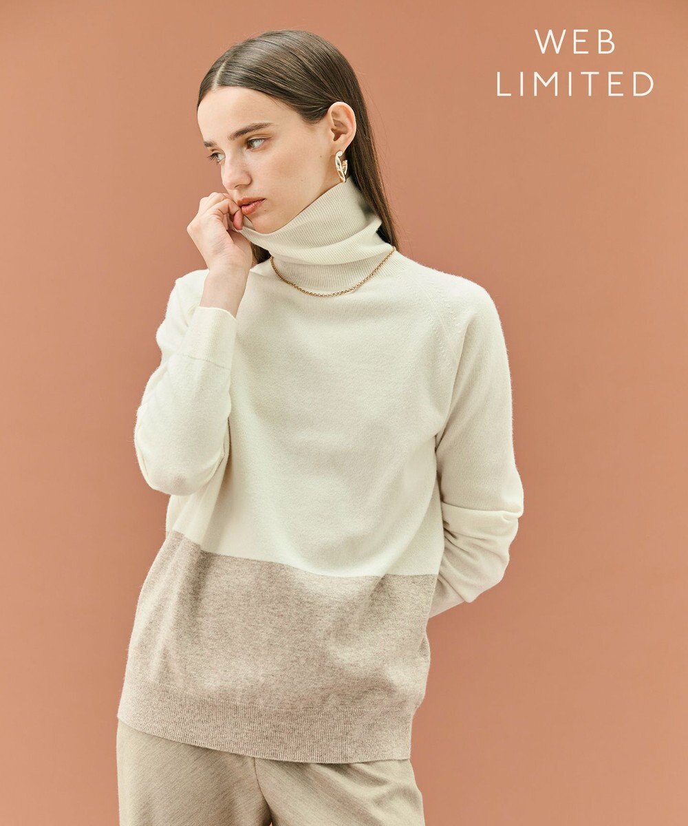 BEIGE， 【WEB限定・洗える】DEMING / バイカラーウールタートルネックニット 
