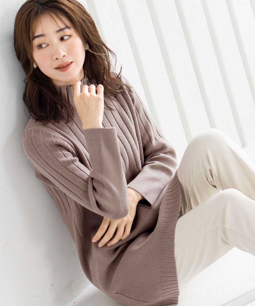 Tiaclasse 【洗える】 もっちり柔らかいハーフリブニットチュニック 