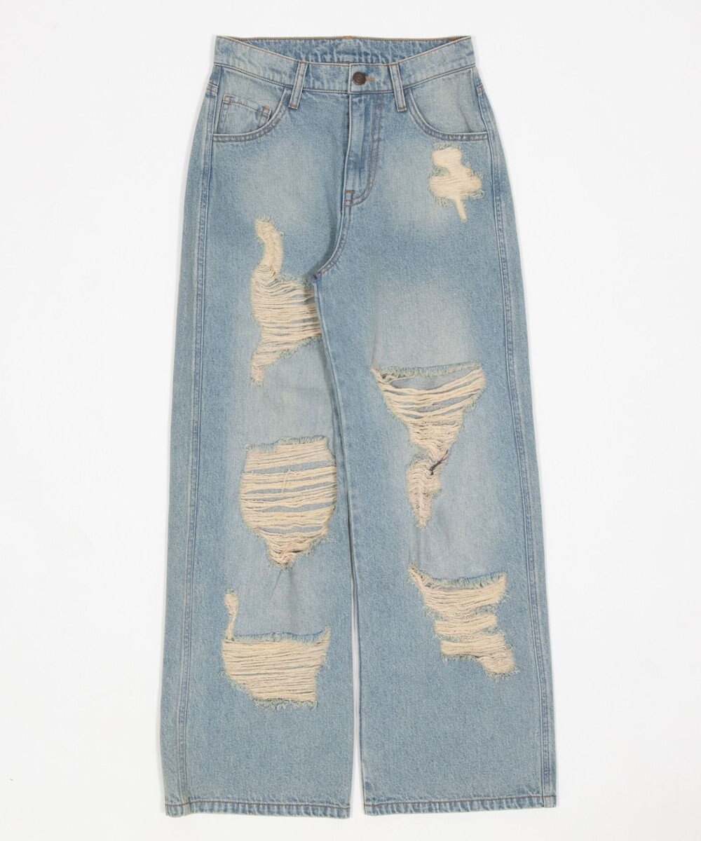 WEGO ダメージストレートデニムパンツ 