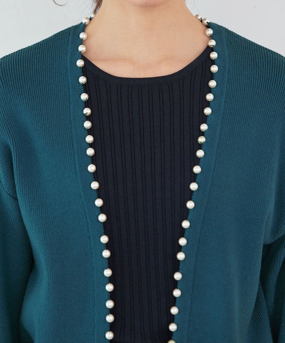 Tiaclasse L 【洗える】パール付きパフスリーブカーディガン 