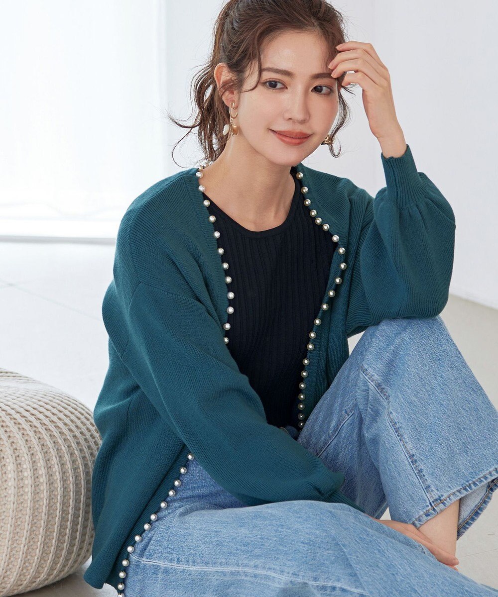 Tiaclasse 【洗える】パール付きパフスリーブカーディガン 