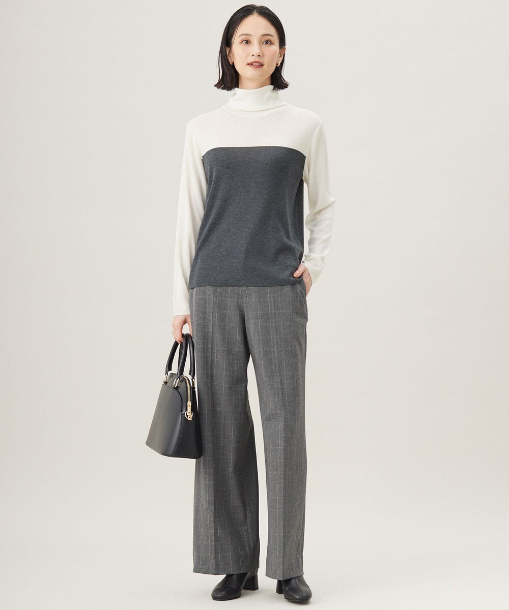 自由区 L 【洗える】シルクウールリブタートルネック ニット 