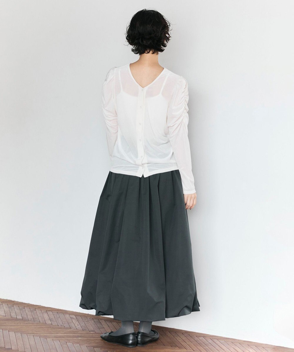 #Newans 【洗濯機可／ 前後着用可】 ギャザースリーブシアーベロアカーディガン 