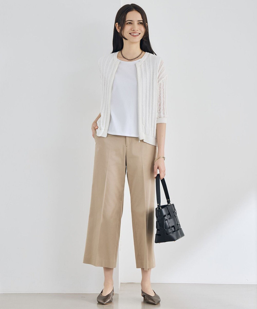 自由区 L 【19号サイズまで展開・カタログ掲載・定番人気・新色追加】コットンサテンクロップド丈ワイドストレート パンツ 