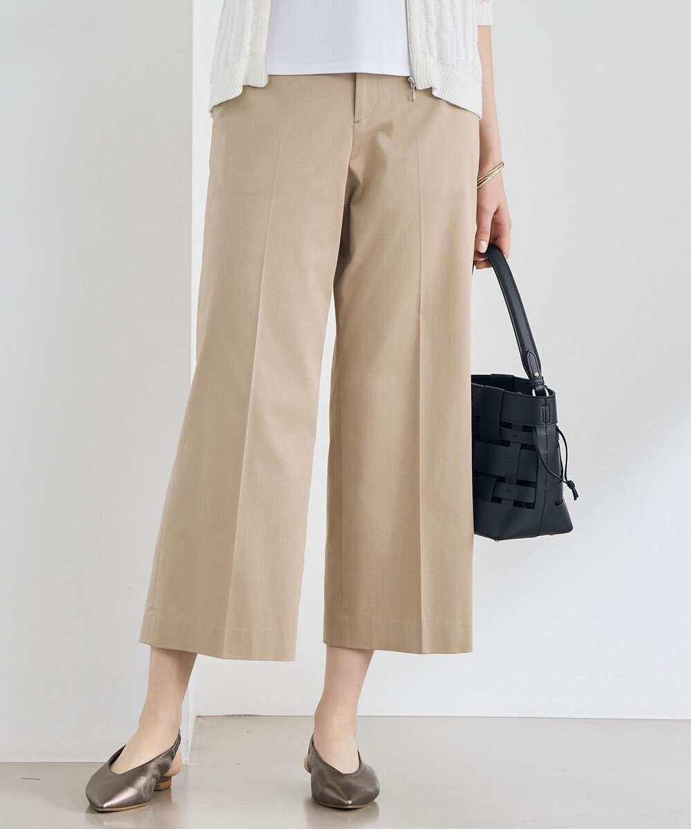 自由区 L 【19号サイズまで展開・カタログ掲載・定番人気・新色追加】コットンサテンクロップド丈ワイドストレート パンツ 