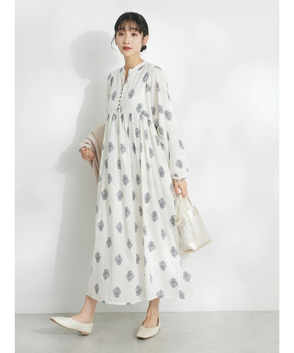 CRAFT STANDARD BOUTIQUE インド綿混フラワーモチーフワンピース 