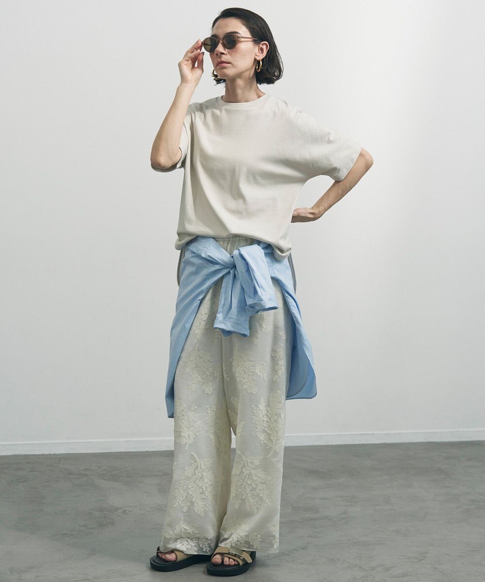 UNFILO L 【ウエストゴム】ボタニカル エンブロイダリー パンツ 