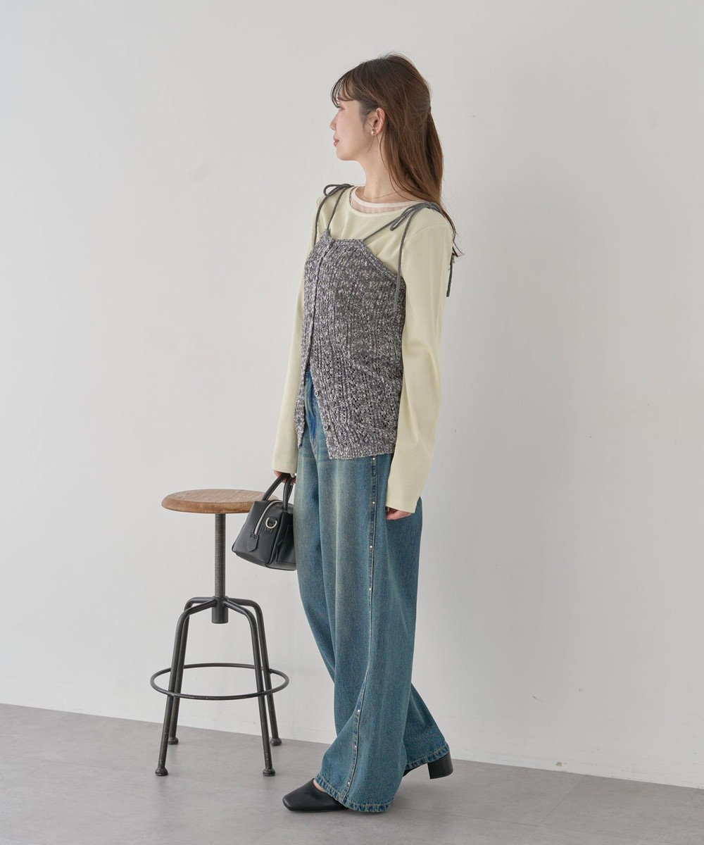 earth music&ecology 【予約】透かし編みニットキャミビスチェ 