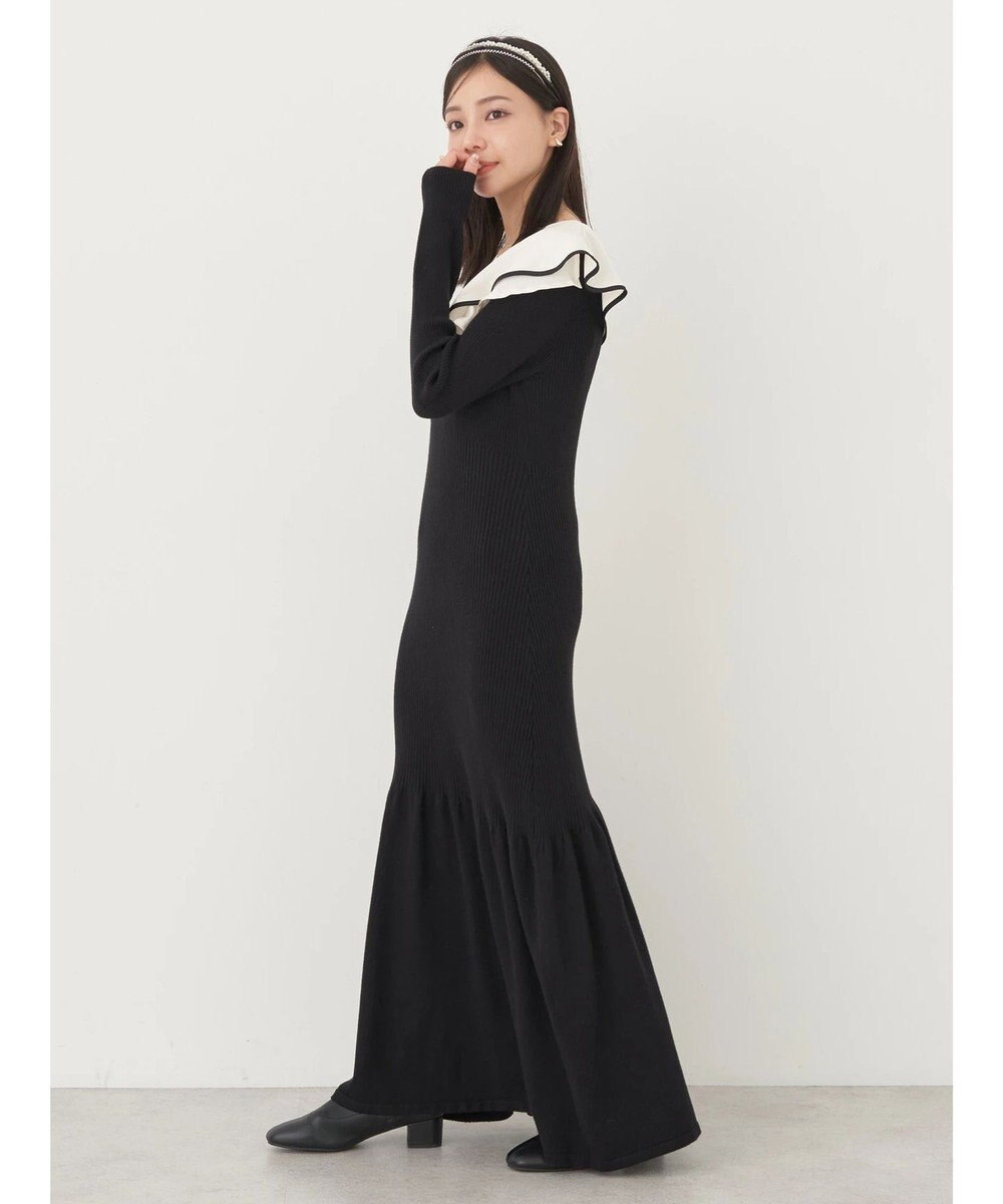 earth music&ecology パイピングフレアカラーニットワンピース 