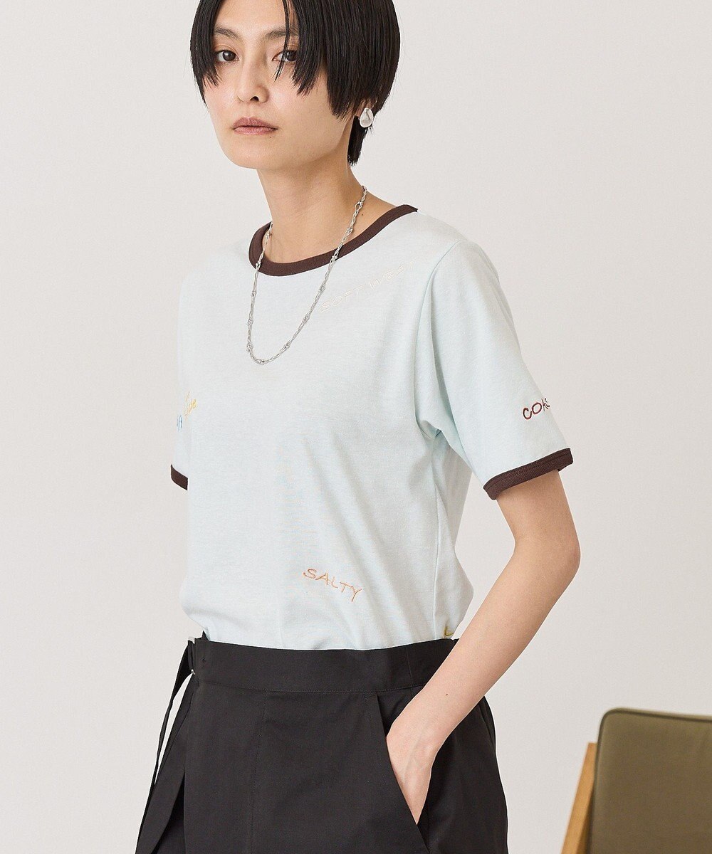 AMERICAN HOLIC ランダムロゴ刺繍リンガーTシャツ 