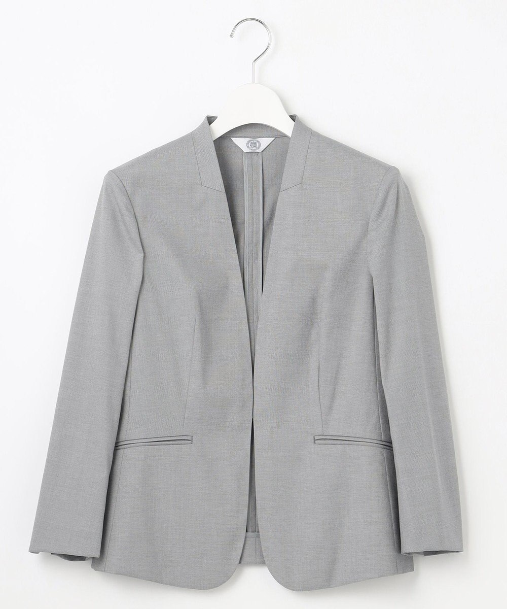 J.PRESS LADIES 【セットアップ対応・洗える・撥水・防汚】コットンFITTYシャーク ノーカラー ジャケット 