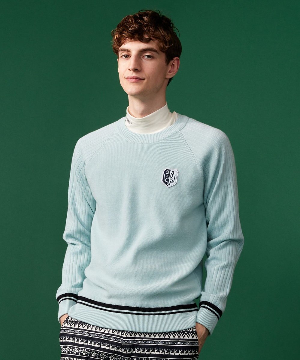 23区GOLF 裏地付きニットで温か【MEN】【蓄熱】ウールブレンド裏付 ニット 