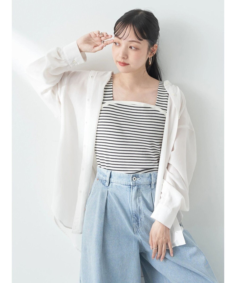 earth music&ecology シアーバンドカラーシャツ 