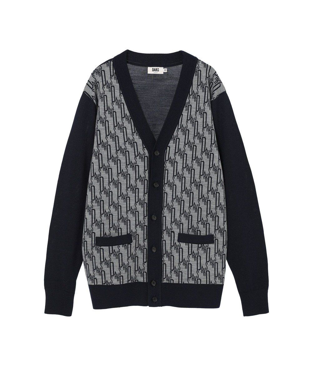 DAKS メリノウールロゴ編みVネックカーディガン 