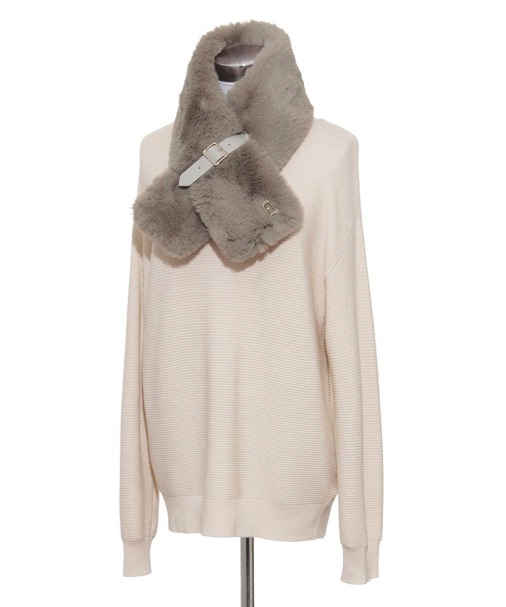 MOONBAT FURLA（フルラ）ベルト差し込みファーティペット アーチロゴ フェイクファー 