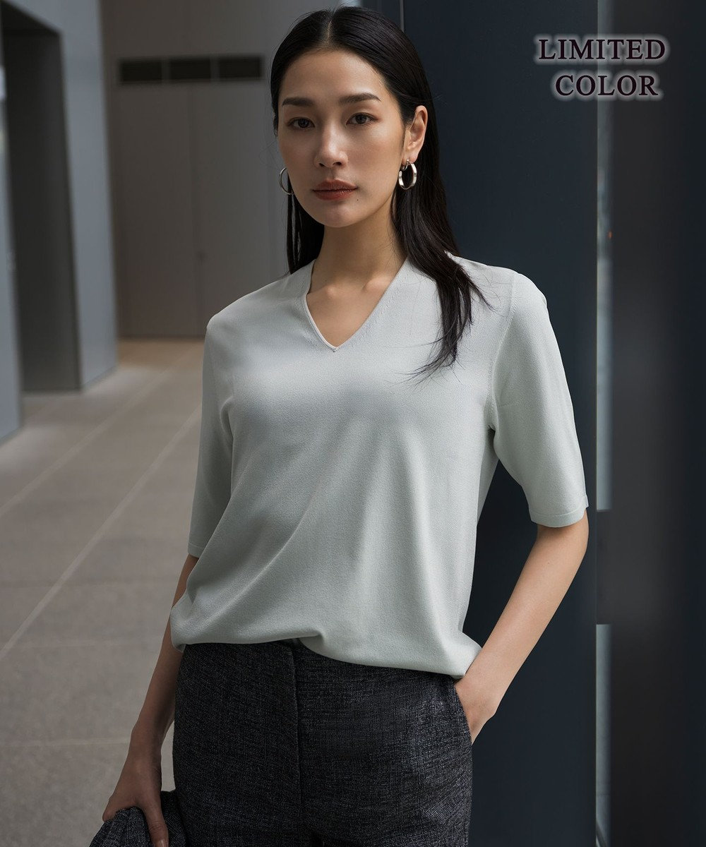 ICB L 【WEB限定カラーあり】 シンセティックハイゲージ 半袖Vネックニット 