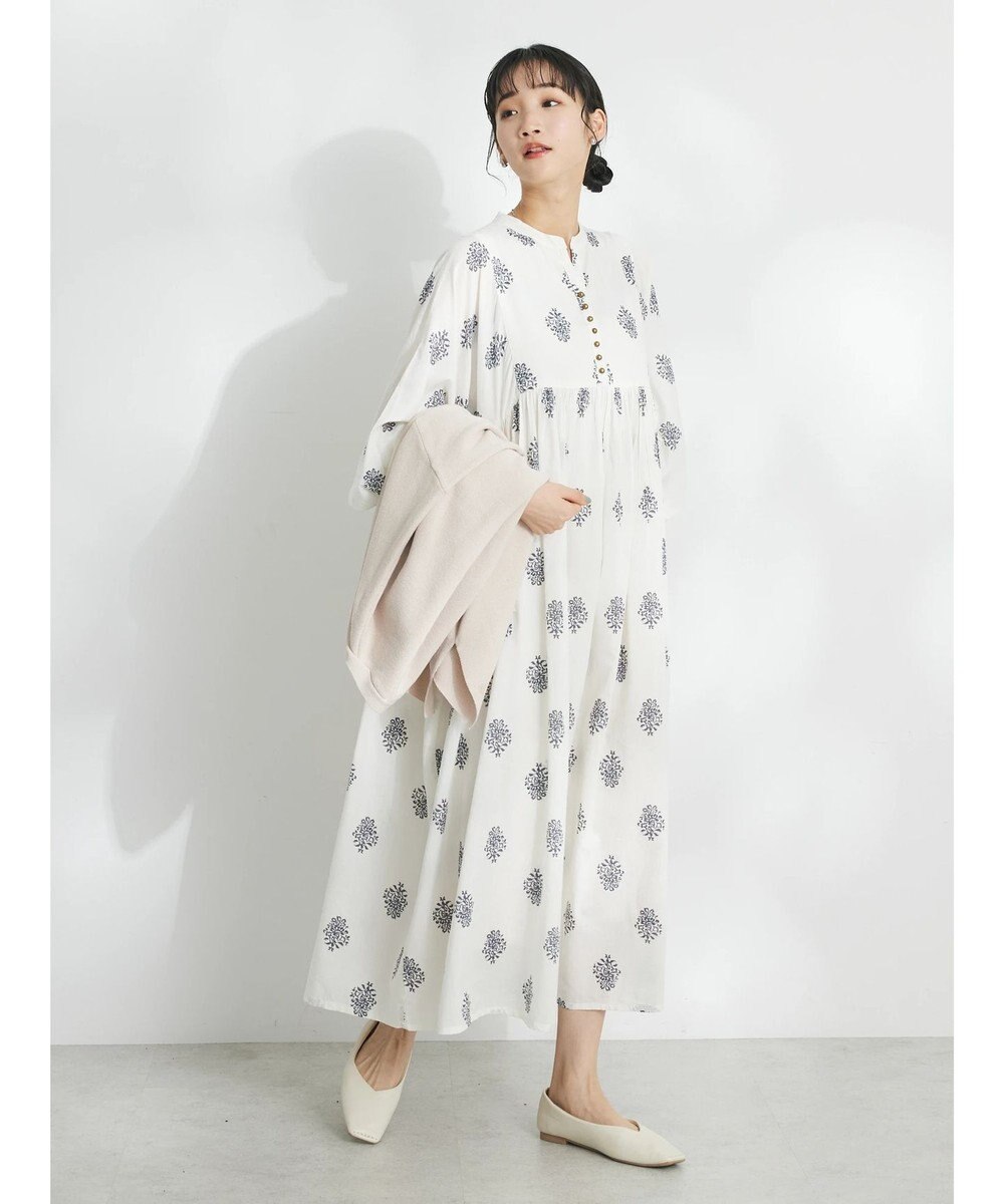 CRAFT STANDARD BOUTIQUE インド綿混フラワーモチーフワンピース 