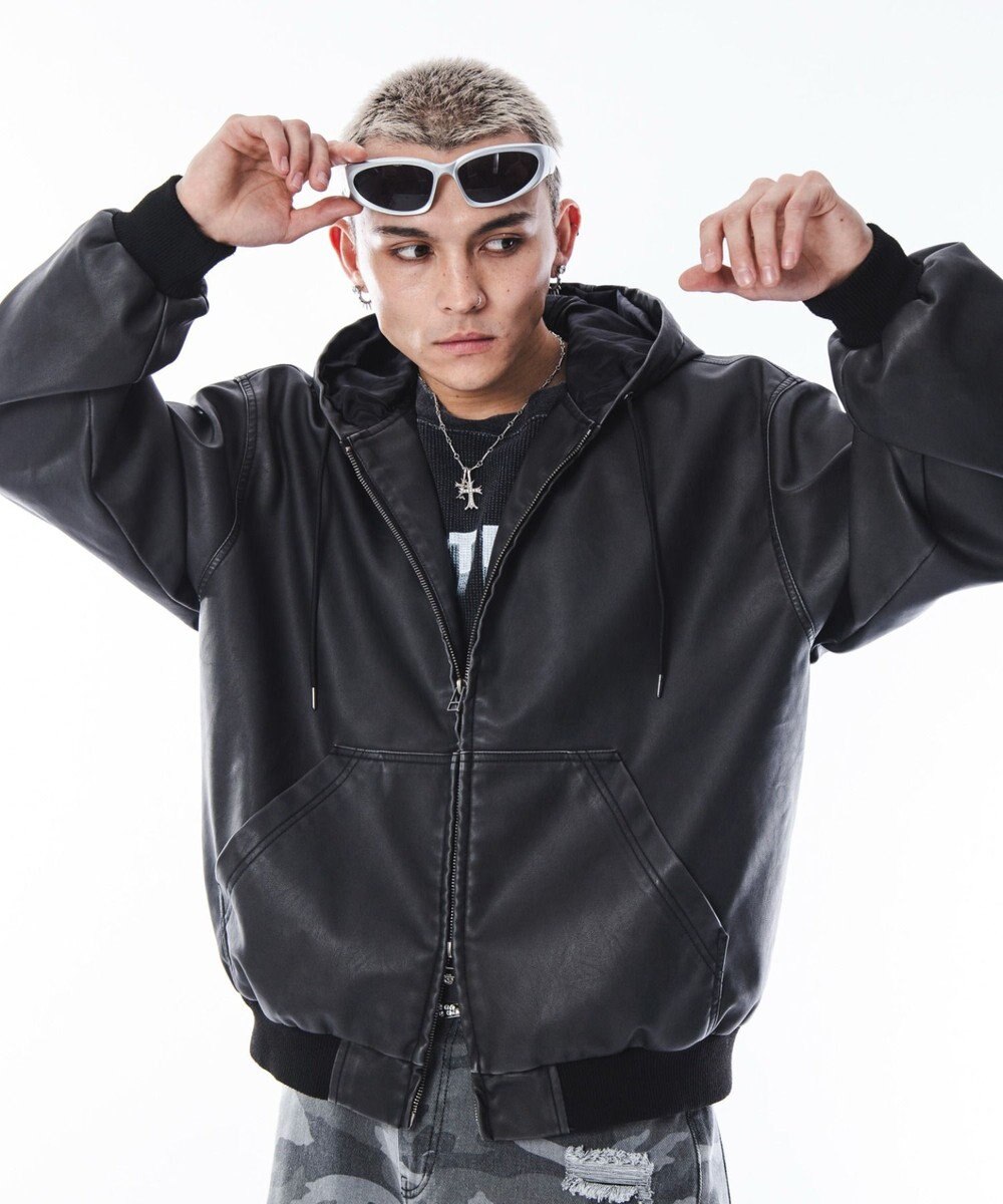 WEGO 【ユニセックス着用ITEM】PUフードブルゾン 