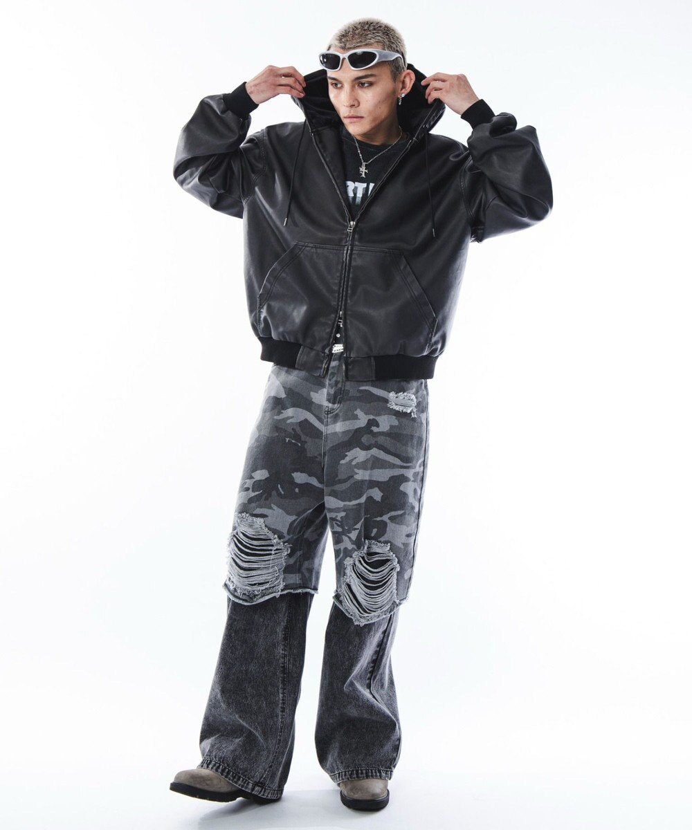 WEGO 【ユニセックス着用ITEM】PUフードブルゾン 