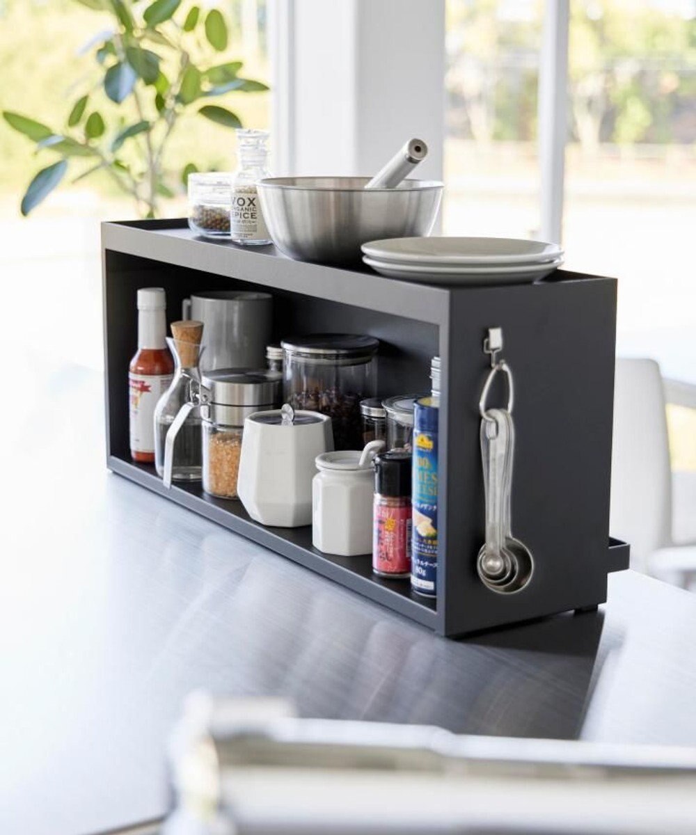 tower 前が開くキッチンカウンター上収納ラック タワー D15 ブラック 