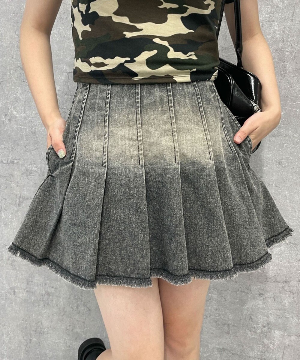 WEGO ヴィンテージウォッシュデニムプリーツスカパン 