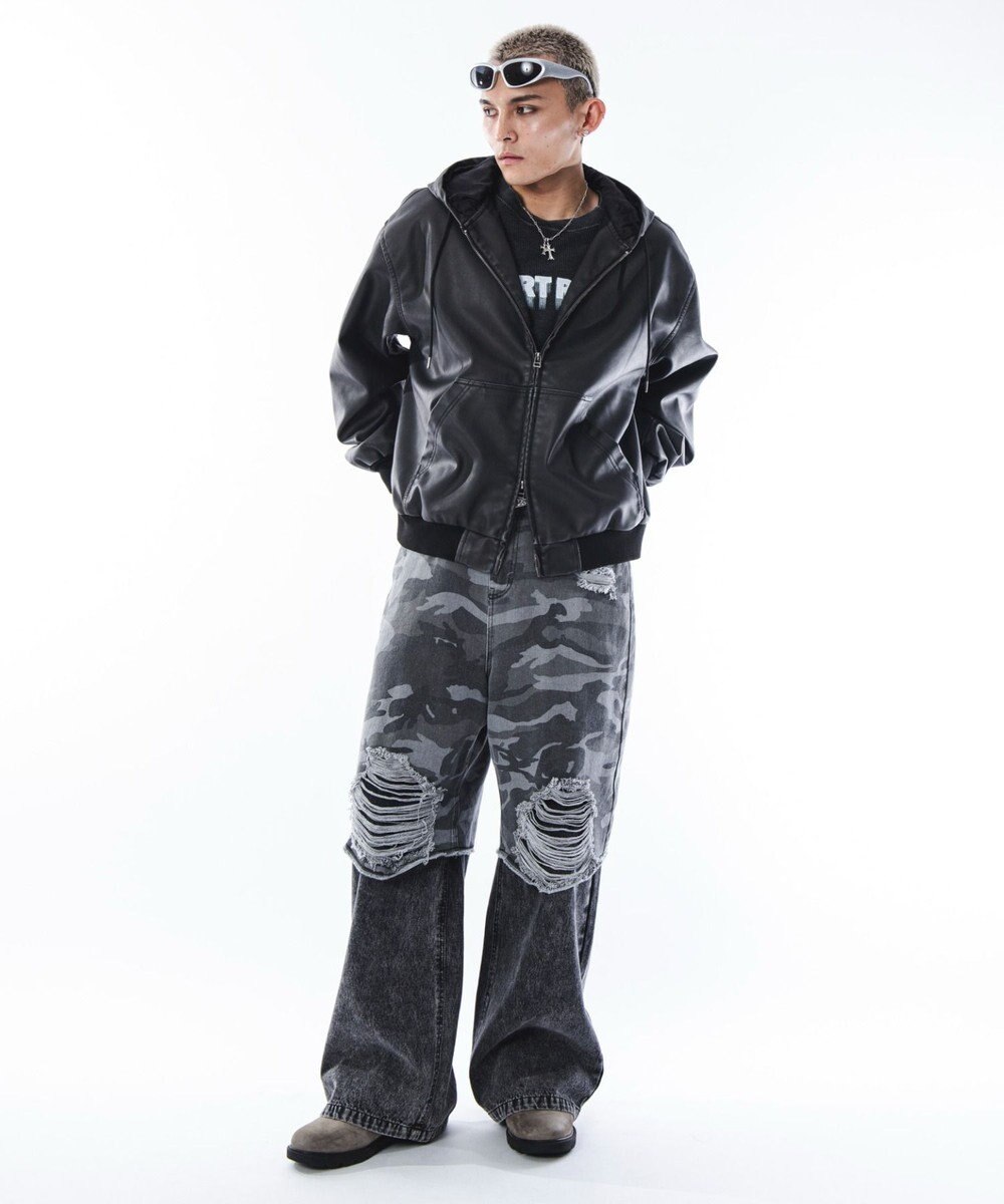 WEGO 【ユニセックス着用ITEM】PUフードブルゾン 