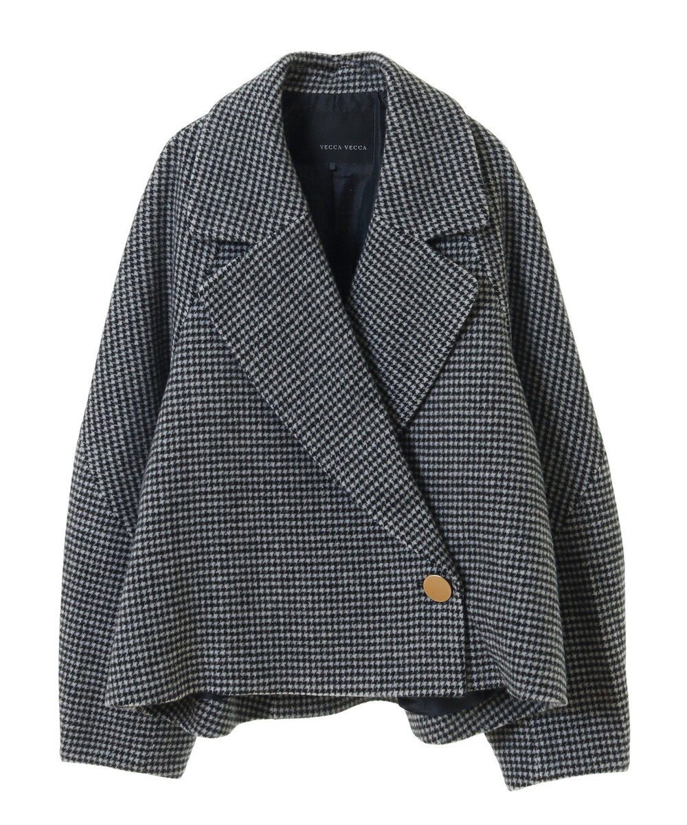 YECCA VECCA 千鳥柄ビッグカラーウールショートコート Hounds Tooth