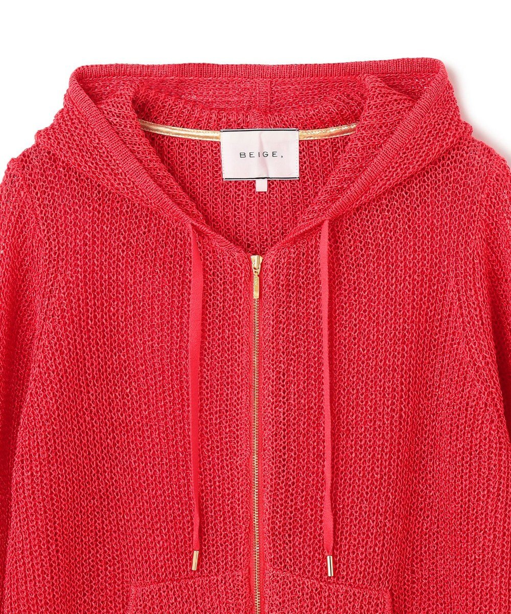 BEIGE， 【洗える】OPTICAL / ペーパーヤーンフーディージップニット 