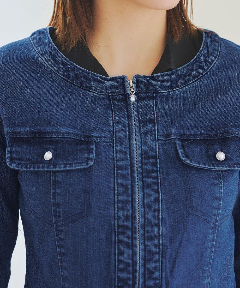 Tiaclasse 【洗える】ノーカラーデニムジャケット 