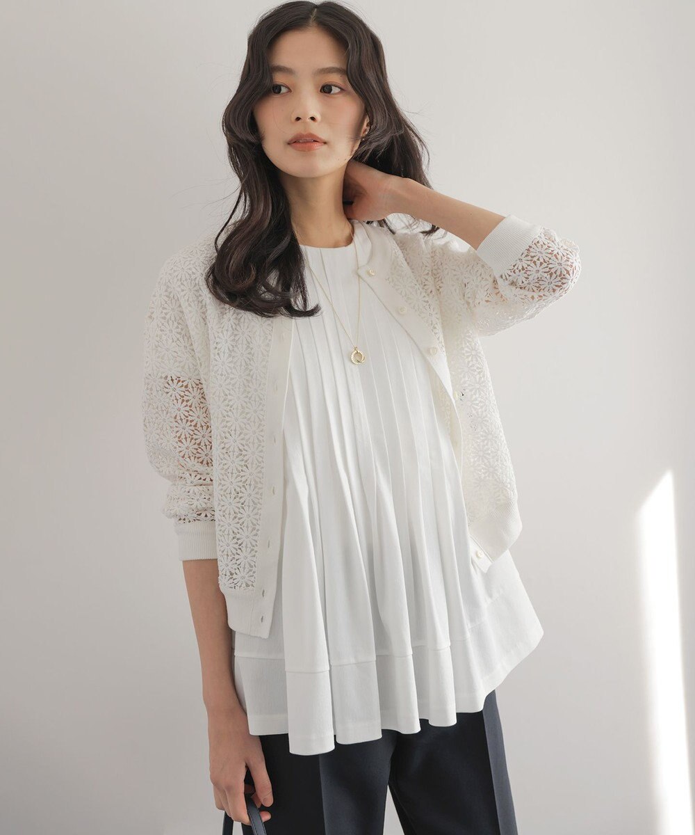 組曲 L 【先行予約・前後着用可】コットンフラワーレーシー カーディガン 