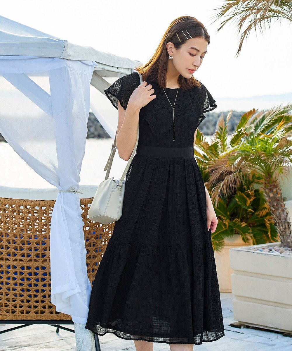 Tiaclasse L 【洗える】シフォンチェック配色フリルワンピース 