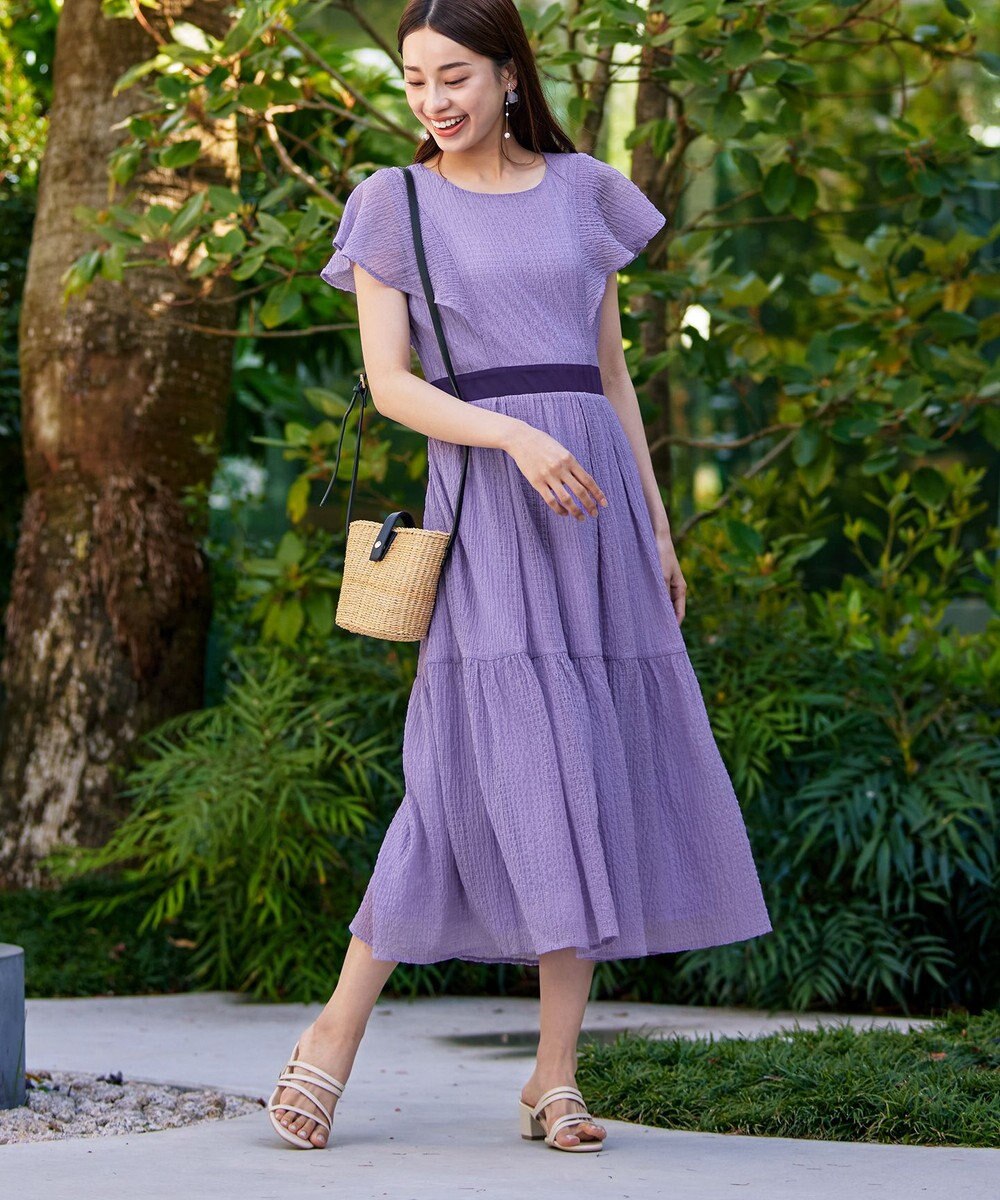 Tiaclasse L 【洗える】シフォンチェック配色フリルワンピース 