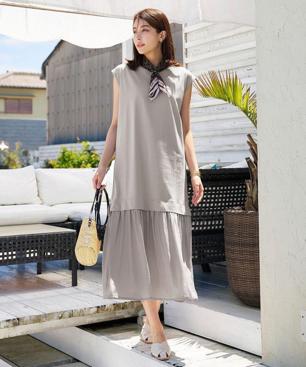 Tiaclasse 【洗える】カットソーコンビヴィンテージサテンワンピース 