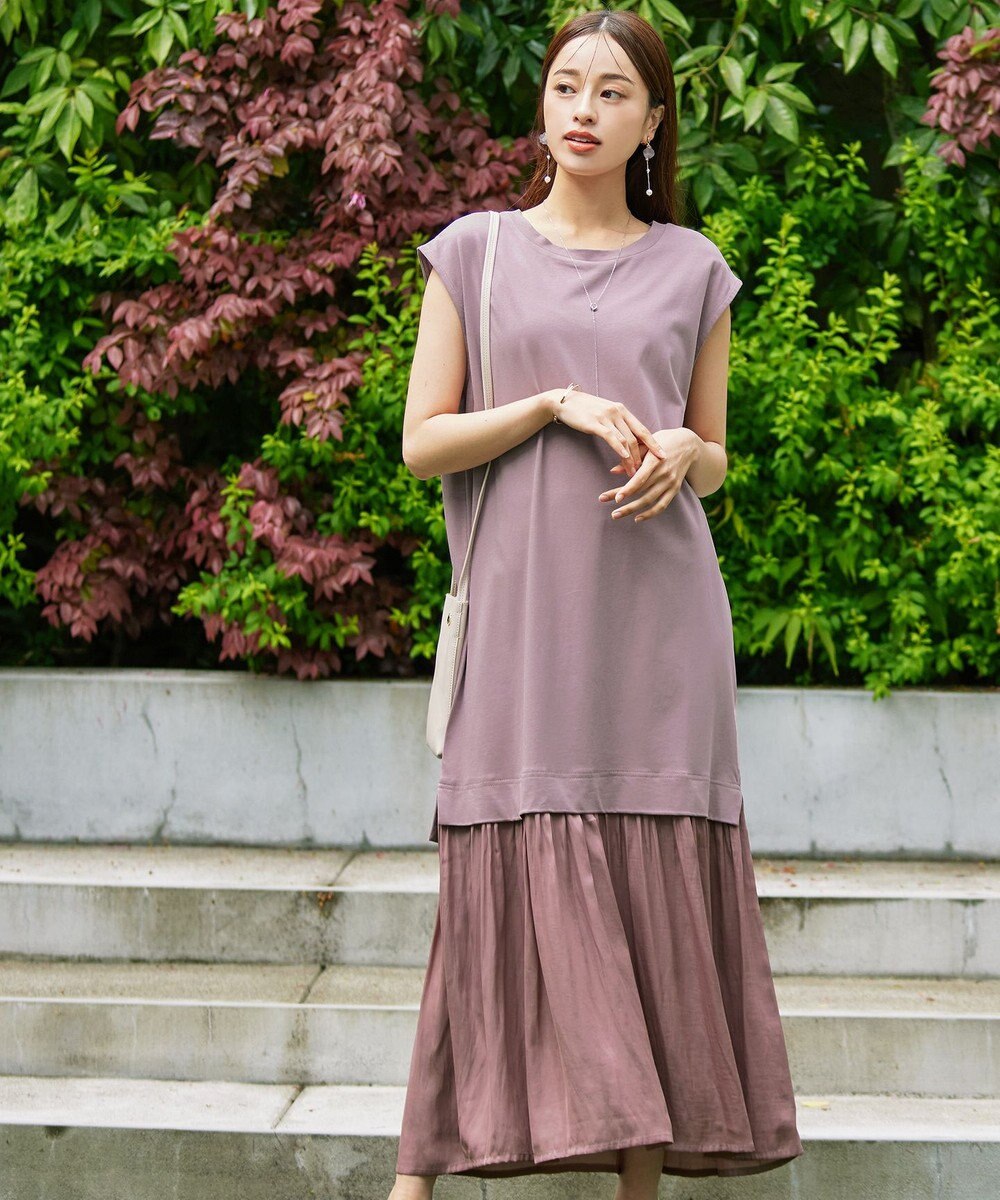 Tiaclasse 【洗える】カットソーコンビヴィンテージサテンワンピース 