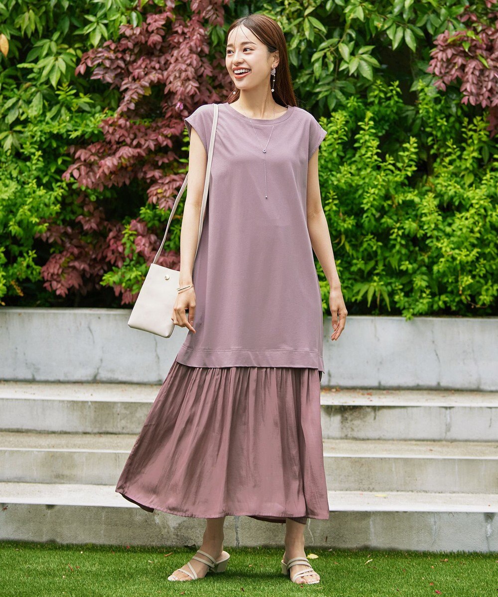 Tiaclasse 【洗える】カットソーコンビヴィンテージサテンワンピース 