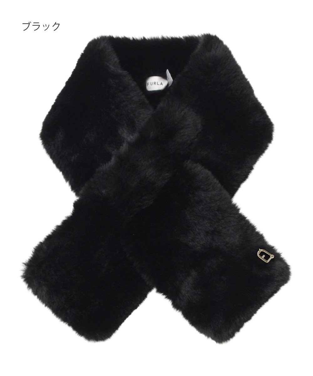 MOONBAT FURLA（フルラ）ビッグ差し込みファーティペット  アーチロゴ フェイクファー 