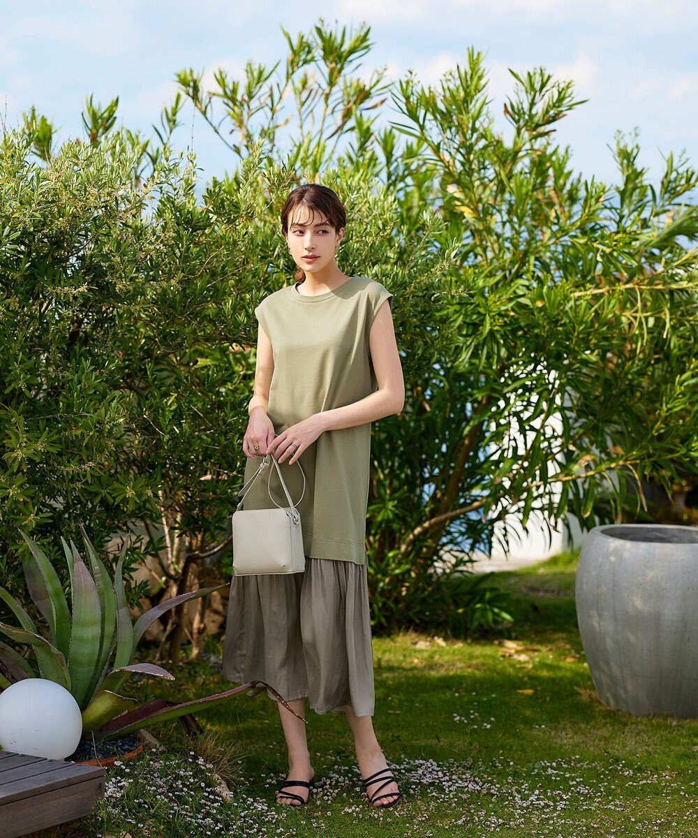 Tiaclasse 【洗える】カットソーコンビヴィンテージサテンワンピース 