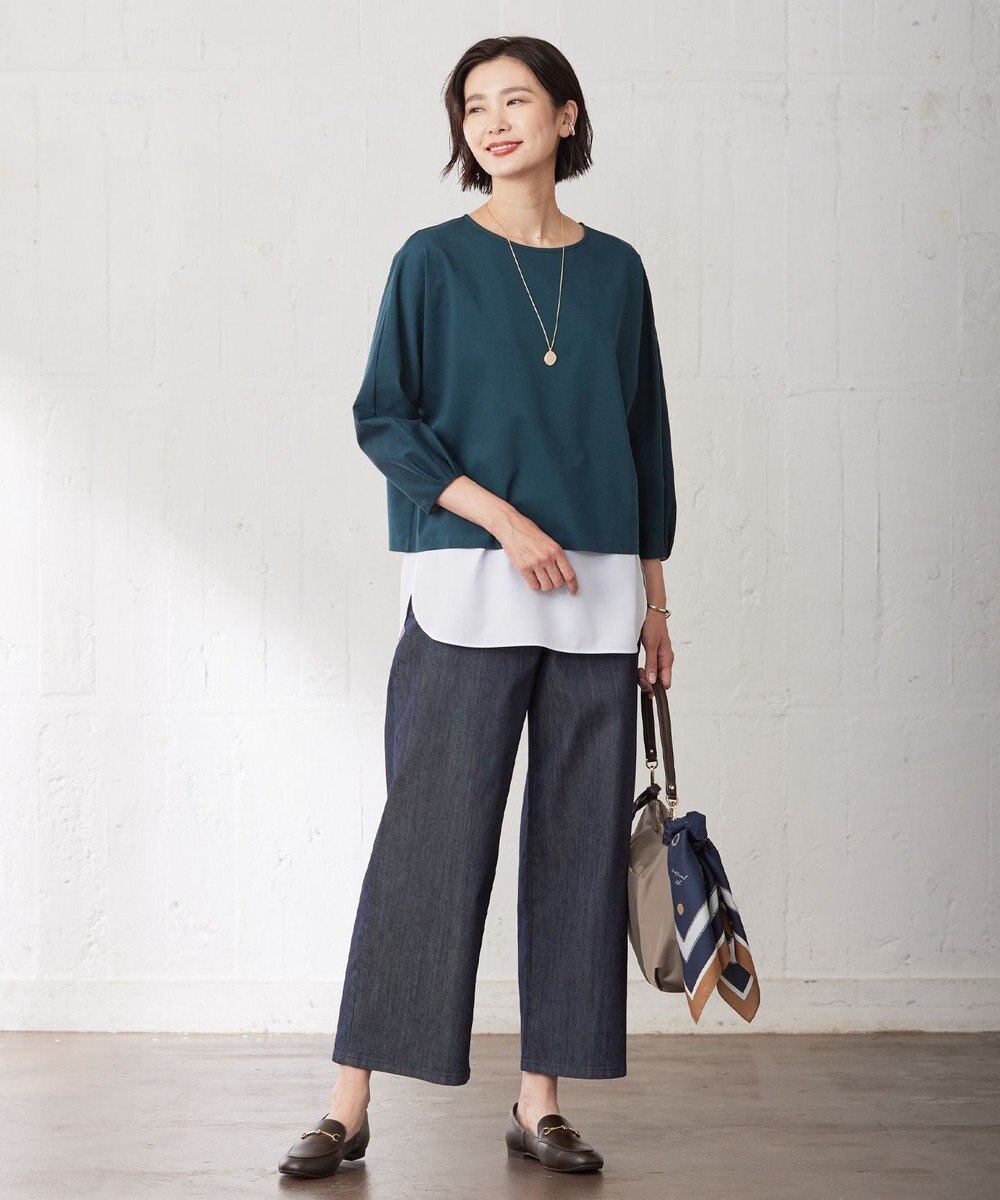 J.PRESS LADIES L 【洗える】T/C DENIM セミワイド パンツ 